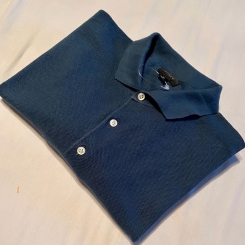 J CREW Long-Sleeve Blue/Green Pique Polo Sweater  Size Medium​​​​​​​​​​​​​​​ - Picture 2 of 3